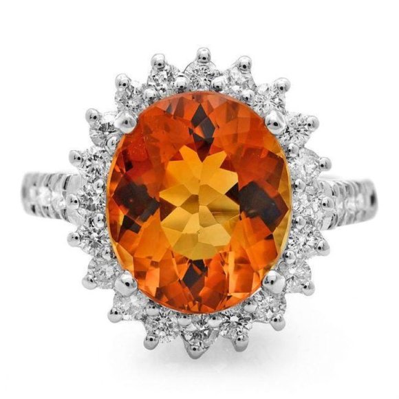 A 14 Karat Gold Citrine and Diamond Vintage Ring - Etsy 7.15Ct Natural Citrine & Diamond 14KW Gold Ring